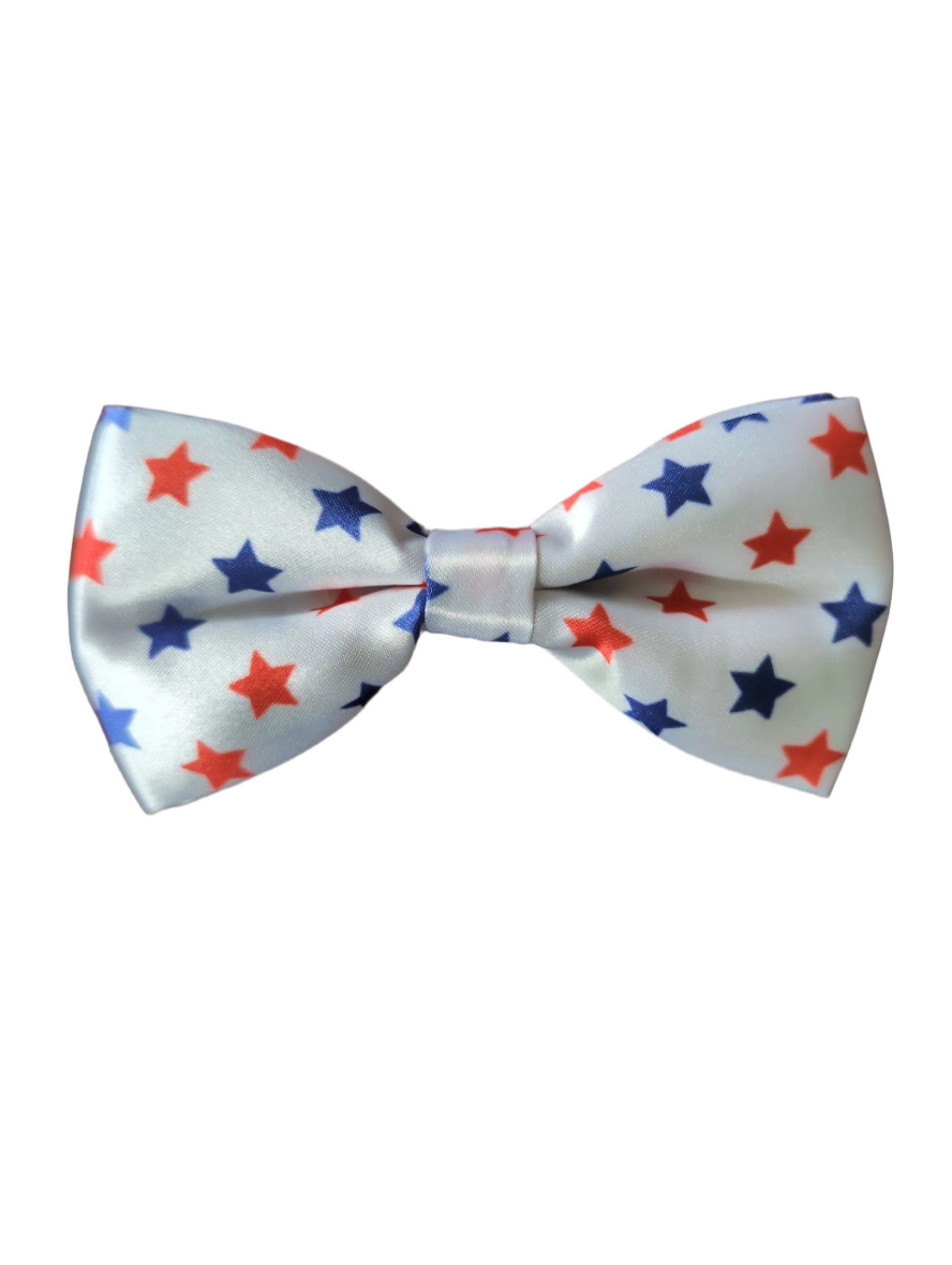 White bow tie with blue and red stars